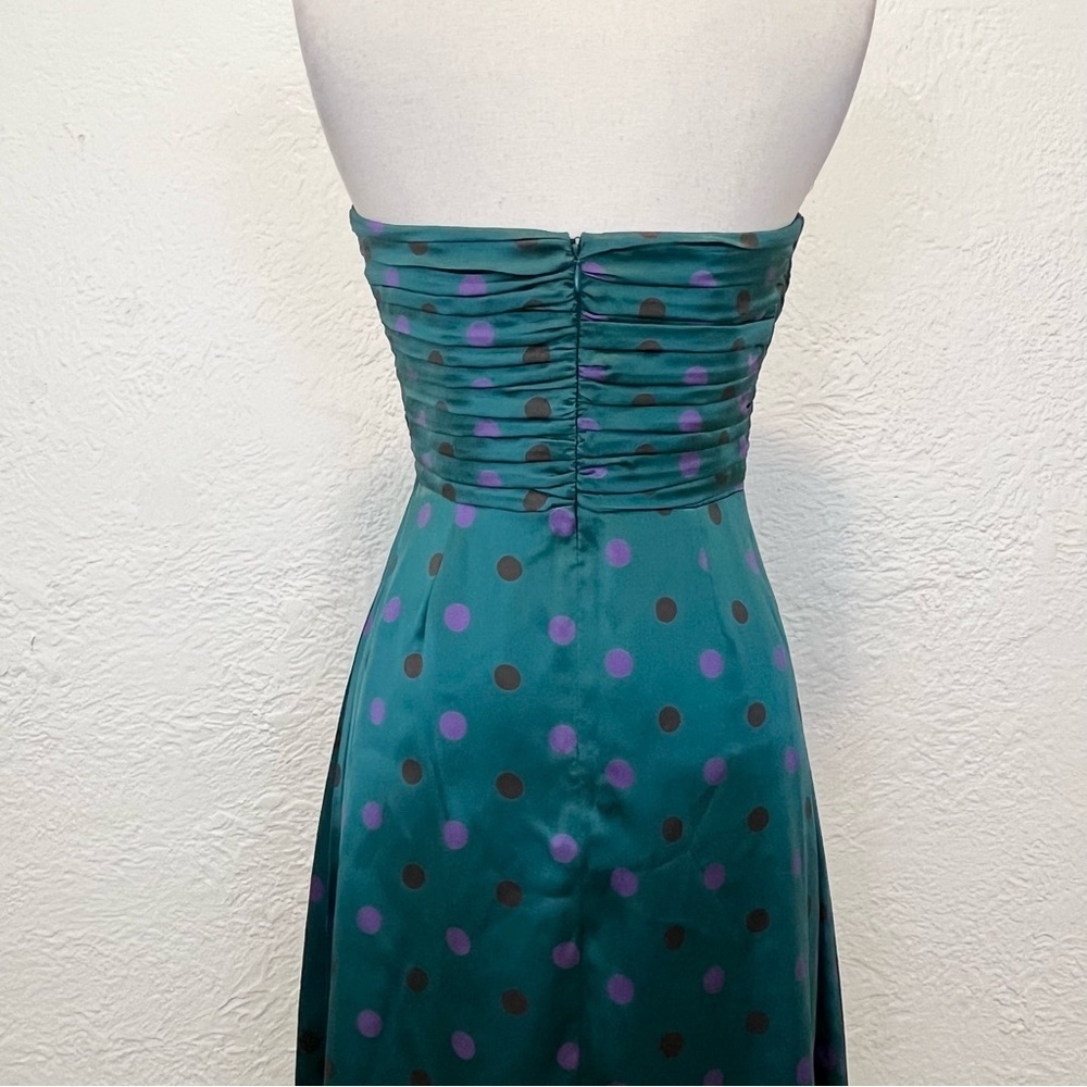 Vintage Betsey Johnson Dress 90s Y2K 4 Silk Satin Teal Polka Dot - Picture 7 of 13